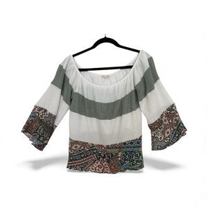 Twenty Second Boho Peasant Top Bell Sleeve Waffle Knit Off Shoulder Womens Large